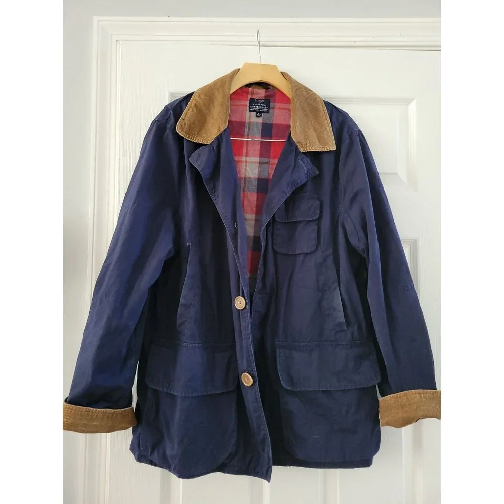 J. Crew Mens Chore Barn Blue brown Corduroy collar size Medium Long sleeve